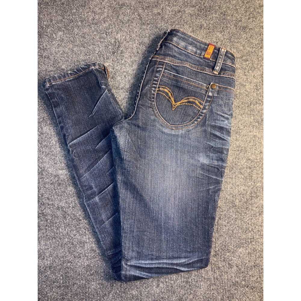 Zana Di Skinny Jeans Womens 5 Blue Whiskered Denim Low Rise Ankle Zip Patch Logo